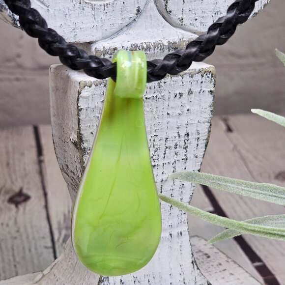 Pendant Leaf Colored Glass, Murano Style Inspired, Green - Picture 2 of 4